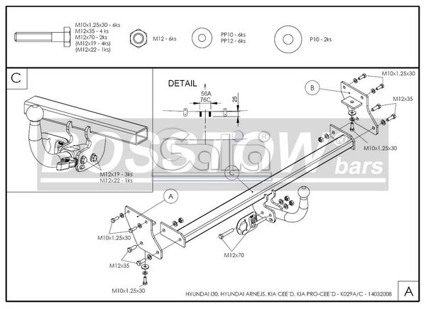 Anhängerkupplung für Kia-Cee`d 5 Türer, Baureihe 2007-2009 starr